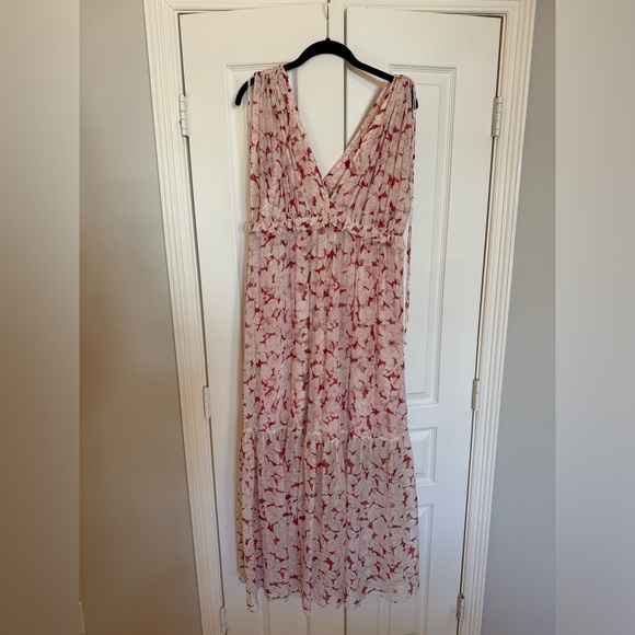 Christy Lynn Allegra Silk Chiffon Maxi Dress Red Leaf Women's Large - Picture 8 of 9